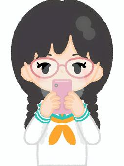 学生服女性2スマホ操作 学生服,スマートフォン,電話,電化製品,ガジェット,操作,セーラー服,学生,未成年,少女のイラスト素材