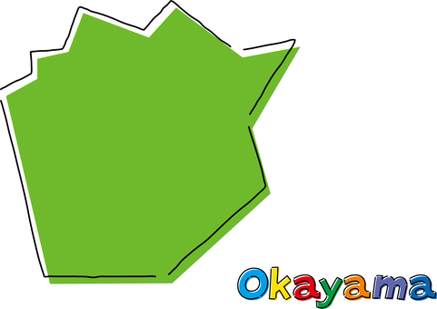 岡山　手描き風のシンプルな線画の地図  岡山,県,都道府県,手描き,フリーハンド,地域,地方,地図,ラフ,シンプルのイラスト素材