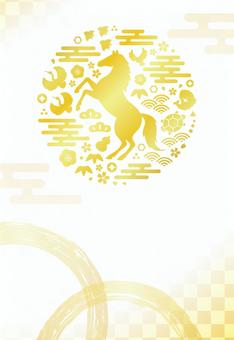 馬の年賀状 背景 2026年午年 和風2 年賀状,馬,午,和柄,背景,正月,文字,筆文字,年賀,お正月のイラスト素材