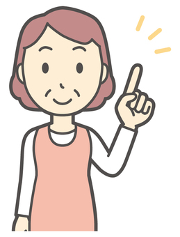  エプロンおばちゃん-124-バスト 指差し,笑顔,おばちゃん,エプロン,お母さん,ママ,中年,おばさん,主婦,人物のイラスト素材