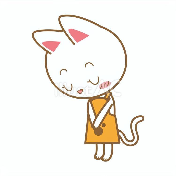 エプロンを着たネコさん③　ありがとう ネコ,エプロン,白のイラスト素材