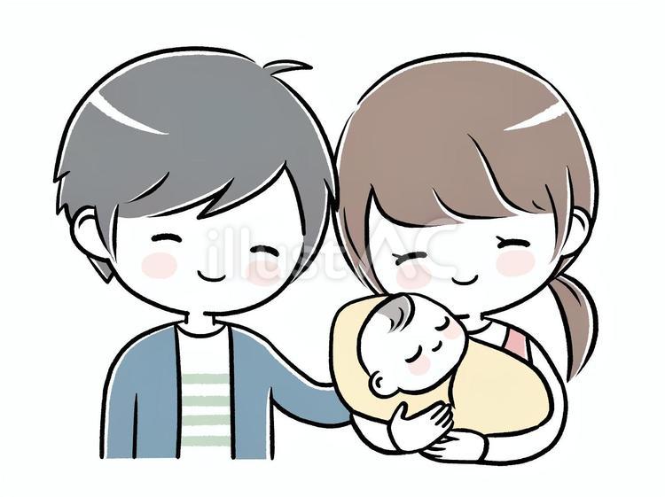 赤ちゃんを抱く笑顔の若い夫婦 男性,女性,男女のイラスト素材
