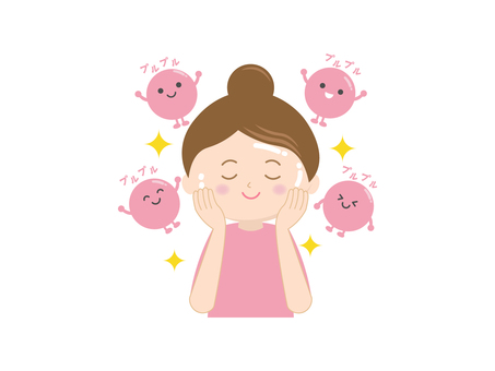 プルプルお肌5 スキンケア,女性,美肌,肌,美容,お手入れ,潤い,艶,顔,キャラクターのイラスト素材