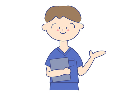 スクラブを着た男性④案内バインダー 看護師,医師,男性,案内,人,人物,求人,募集,医療従事者,医療のイラスト素材