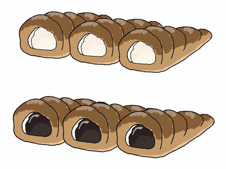 コロネパン コロネパン コロネ,チョコ,クリーム,パン,食べ物,美味しい,お知らせ用,宣伝用,pop調,手描きのイラスト素材