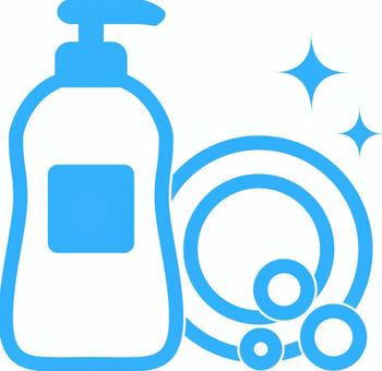 ピクトグラムの青の食器洗剤です。 ピクトグラム,食器洗剤,シンプル,洗剤,キッチン,台所,皿洗い,泡,清掃,手洗いのイラスト素材