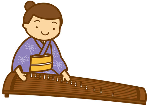 琴演奏-4c 琴,演奏,着物,女性,笑顔,和楽器,かわいい,シンプルのイラスト素材