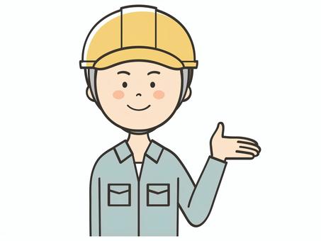 紹介する男性作業員 紹介する男性作業員 紹介,案内,説明,教える,解説,アドバイス,重要,お知らせ,注目,誘導のイラスト素材