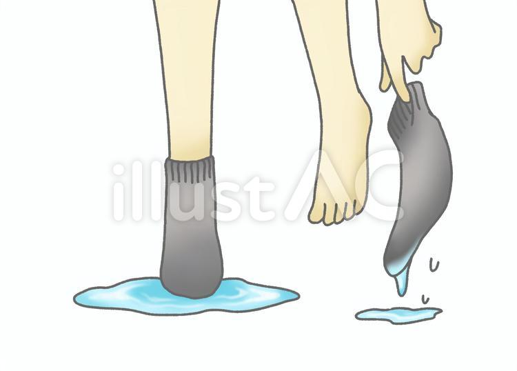 濡れた靴下を脱いで手に持つ影付きイラスト 人物,１人,足のイラスト素材