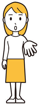  ロングヘア女性(黄)-018-全身 ください,真剣,女性,女の子,人物,かわいい,一生懸命,考える,ちょうだい,ねだるのイラスト素材