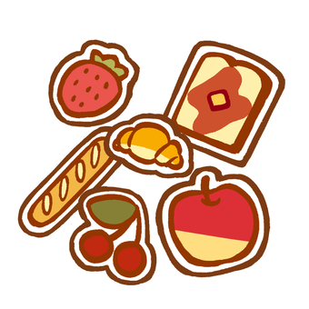 ステッカー（ばらばら） ステッカー,シール,フレークシール,食べ物,手書きのイラスト素材