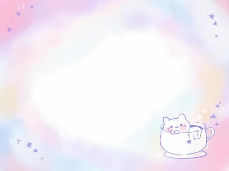 ティーカップに入る猫のゆめかわ背景あ ティーカップに入る猫のゆめかわ背景あ ティーカップ,猫,水彩,背景,フレーム,ゆめかわ,ティータイム,お茶,コーヒー,一息のイラスト素材