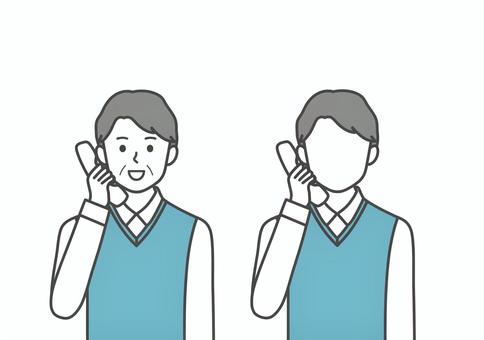 電話・相談をする中高年の男性・シンプル 電話・相談をする中高年の男性・シンプル 電話,相談,問い合わせ,受話器,中高年,男性,ベスト,シンプル,お父さん,おじいちゃんのイラスト素材