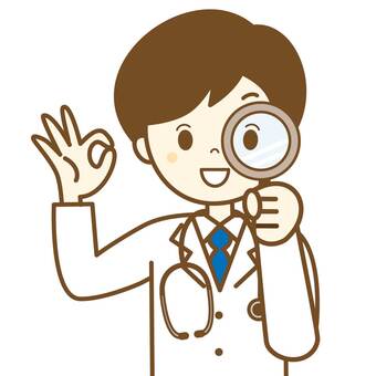 お医者さん　よく観察してます2 医者,医師,先生,ドクター,虫眼鏡,医療機関,医療,聴診器,診察,病院のイラスト素材
