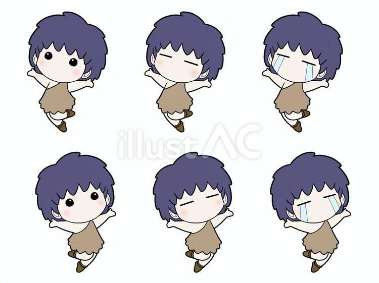 スキップする男性(石器時代)① 男性,全身,２頭身のイラスト素材