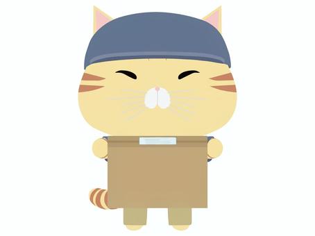 配達員_猫 配達員,猫,ちゃとら,動物,かわいい,宅配,配達,荷物のイラスト素材