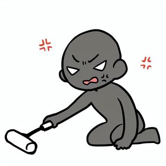 コロコロをかける怒るシルエット人物 シルエット,コロコロ,掃除,怒る,不満,激怒,イライラ,むかむか,ストレス,かけるのイラスト素材