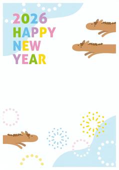 2026年午年かわいい年賀状、馬と花火8 年賀状,馬,花火,午年,2026,2026年,正月,お正月,おしゃれ,手描きのイラスト素材