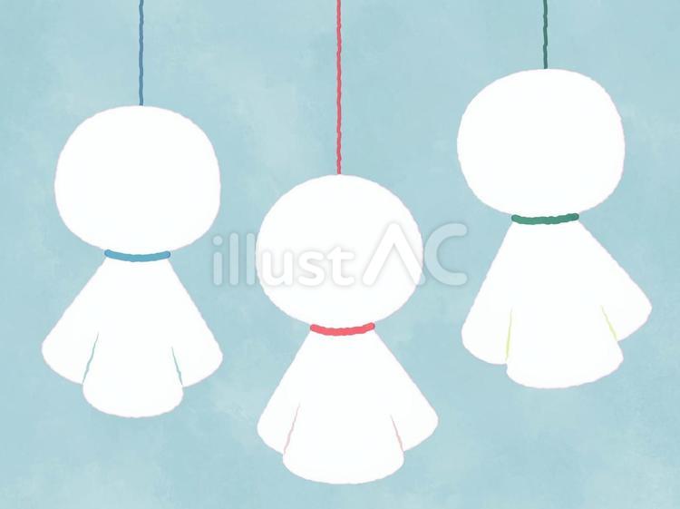 てるてる坊主3人/顔なし/水彩風 シンプル,かわいい,アイコンのイラスト素材