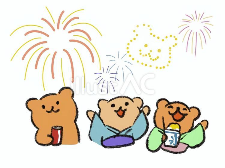 花火大会のくまさん くま,花火大会,打ち上げ花火のイラスト素材