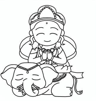 普賢菩薩 ぬりえ 普賢菩薩 ぬりえ 普賢菩薩,仏,仏様,神様,仏教,宗教,釈迦三尊,ぬりえ,線画のイラスト素材