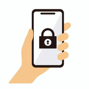 セキュリティ済みのスマホを持つ手 スマホ,ロック,南京錠,セキュリティ,モノクロアイコン,手,シンプル,安全のイラスト素材