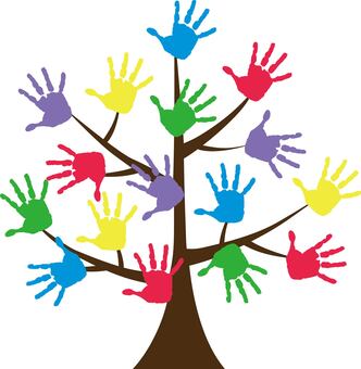 手形で出来た木 手,手形,人,多様性,木,植物,育つ,成長,葉,デザインのイラスト素材