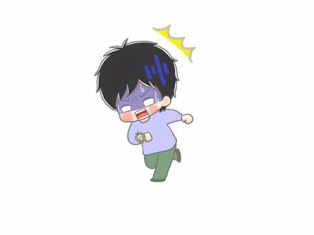 遅刻６ 手描き,男の子,黒髪,遅刻,時計,時間,焦る,慌てる,急ぐ,ガーンのイラスト素材