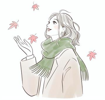 紅葉を見て微笑む女性 紅葉,葉っぱ,秋,女性,微笑む,笑顔,嬉しい,季節,落葉,観光のイラスト素材