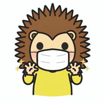 洗った手をみせるマスクをしたハリネズミ ハリネズミ,保健だより,マスク,手洗い,病院,小児科,耳鼻科,手洗い指導,てあらい,清潔のイラスト素材