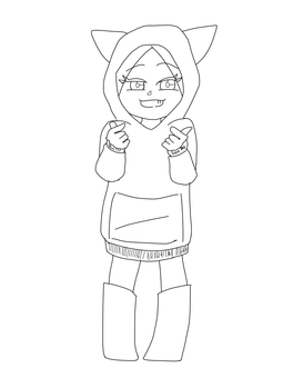 指ハートする女の子 猫耳パーカー,女の子,全身,塗り絵,指ハートのイラスト素材