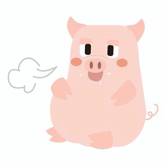 お腹がいっぱい_満腹な豚さん 動物,生き物,豚,ブタ,ポーク,お腹,いっぱい,満腹,満足,食べかすのイラスト素材