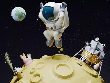 乗り物と風景CGイラスト_月面着陸 月,月面,着陸,宇宙船,宇宙飛行士,アポロ計画,アポロ月着陸船,月見,十五夜,中秋の名月のイラスト素材