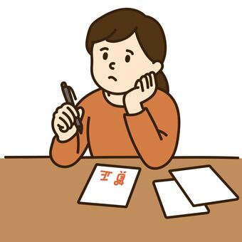 年賀状を書いている女性のイラスト 年賀状,年賀はがき,女性,正月,冬,お正月,準備,新年,年賀ハガキ,書くのイラスト素材