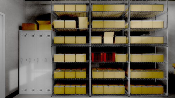 明るい倉庫の中の荷物 倉庫,荷物,倉庫作業,段ボール,仕事,在庫,山積み,室内,物置,保管庫のイラスト素材