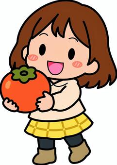 黄色の柿の女子です。 柿,果物,シンプル,食べ物,人物,農業,農家,収穫,青果,食材のイラスト素材