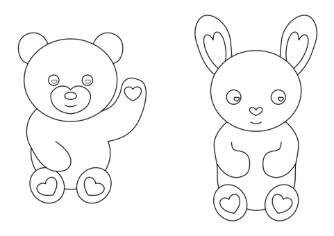 塗り絵　A4印刷対応　クマ　ウサギ 塗り絵,クマ,ウサギ,動物,線画,シンプル,かわいい,幼稚園,保育園,認定こども園のイラスト素材