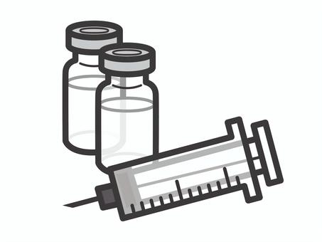 注射器とバイアル２個セット06 注射,注射器,バイアル,薬瓶,予防接種,医療,アイコン,マーク,シンプルのイラスト素材