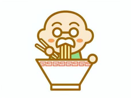 ラーメンを食べるおじさん　グリーン