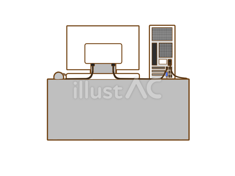 デスクトップPCとデスク(裏側) オフィス,ビジネス,仕事のイラスト素材