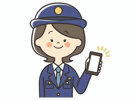 スマホを持った女性警察官 警察,スマホ,画面,見せる,登録,誘導,紹介,案内,説明,教えるのイラスト素材