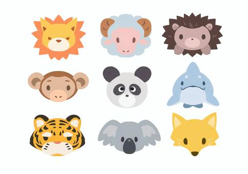 いろんな動物の似顔絵9体セット 動物,アニマル,似顔絵,アイコン,ライオン,羊,ハリネズミ,猿,モンキー,パンダのイラスト素材