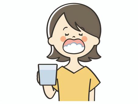 うがいをする若い女性 女性,うがい,喉,清潔,対策,予防,感染,感染症,風邪,インフルエンザのイラスト素材