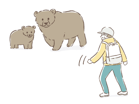 クマに遭遇したら 熊,遭遇,子熊,対策,線画,手書き,人物,会う,山,人のイラスト素材