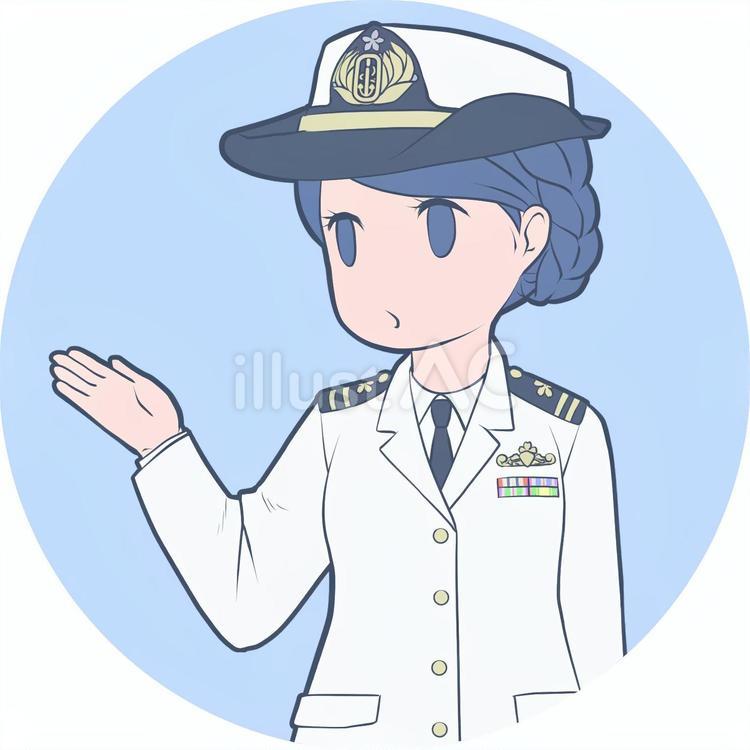 説明する、案内する、紹介する女性自衛官 制服,制帽,帽子のイラスト素材