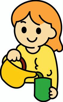 お茶を入れる女の子