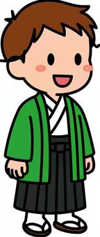 緑の羽織袴の男の子です。 羽織,袴,シンプル,和装,和服,成人式,卒業式,コスチューム,着物,正装のイラスト素材