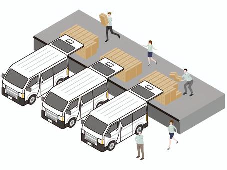 町工場シリーズ 我が社は今日も絶好調 町工場シリーズ 我が社は今日も絶好調 中年,若い,男性,女性,全身,人物,アイソメ,アイソメトリック,ビジネスマン,荷物のイラスト素材