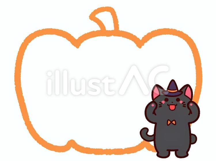 魔法使いの黒猫とパンプキンフレーム ハロウィン,フレーム,黒猫のイラスト素材