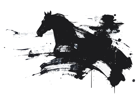 シルエット【水墨画風の馬】 シルエット,かげ,影絵,馬,午,動物,生物,生き物,水墨画,墨のイラスト素材